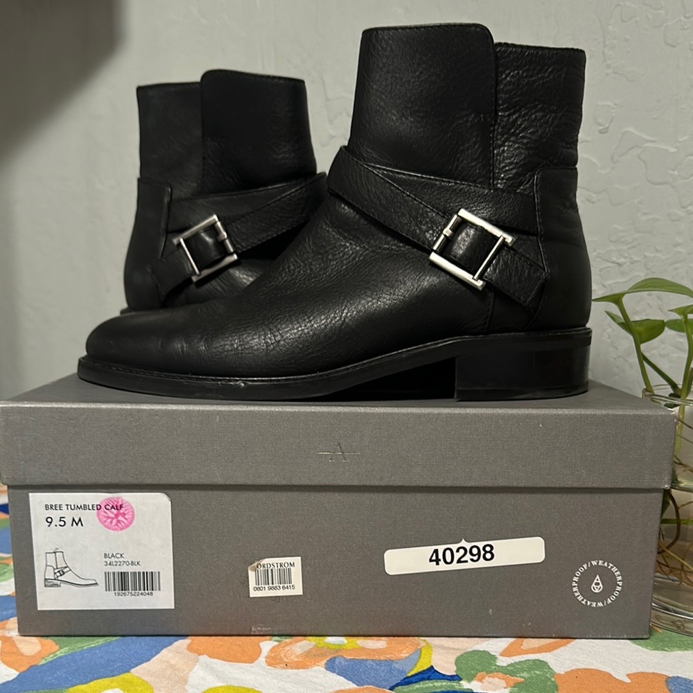 Aquatalia Black Ankle Boots with Silver Buckle